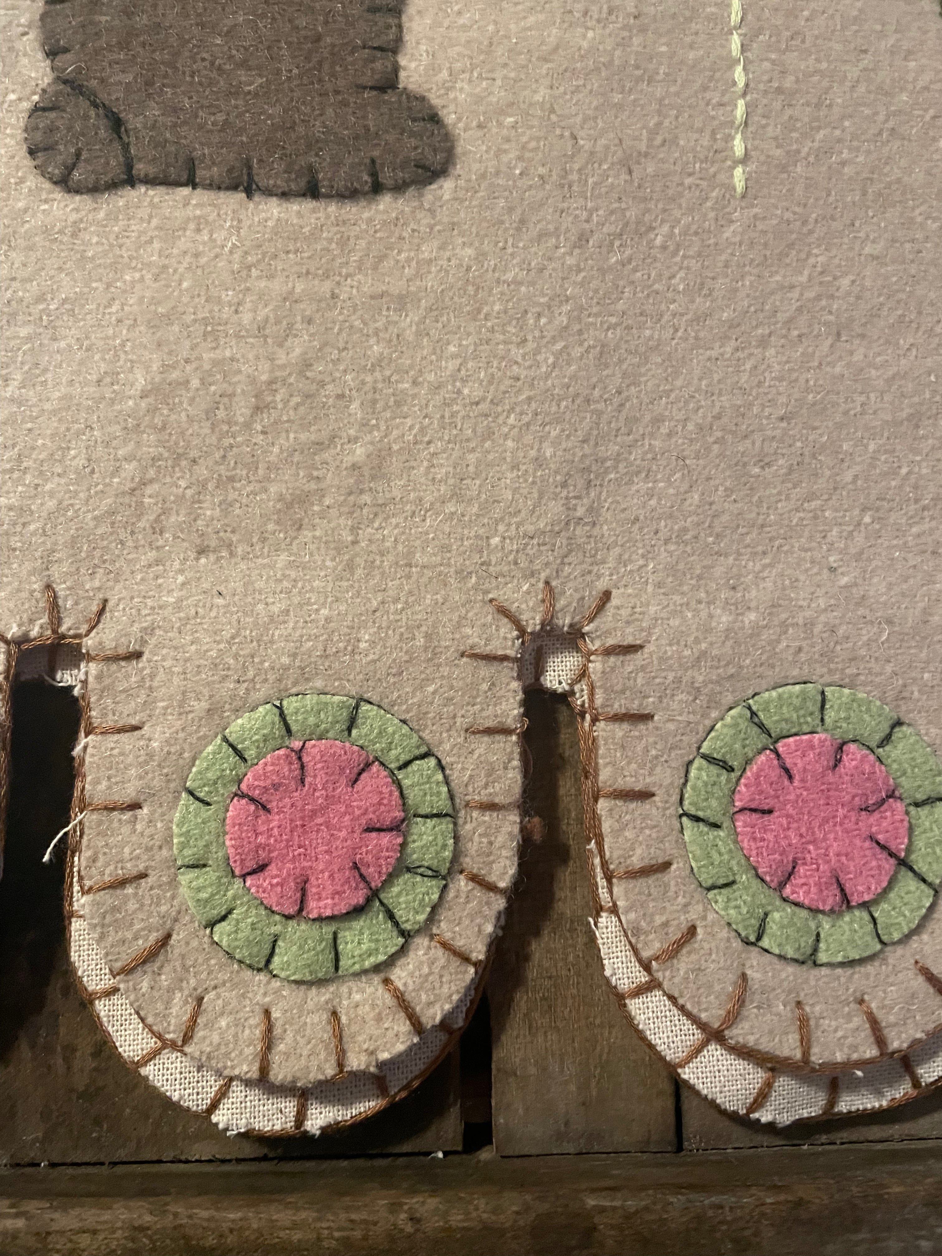 Primitive Penny Rug Table Runner With Bunny 35x14