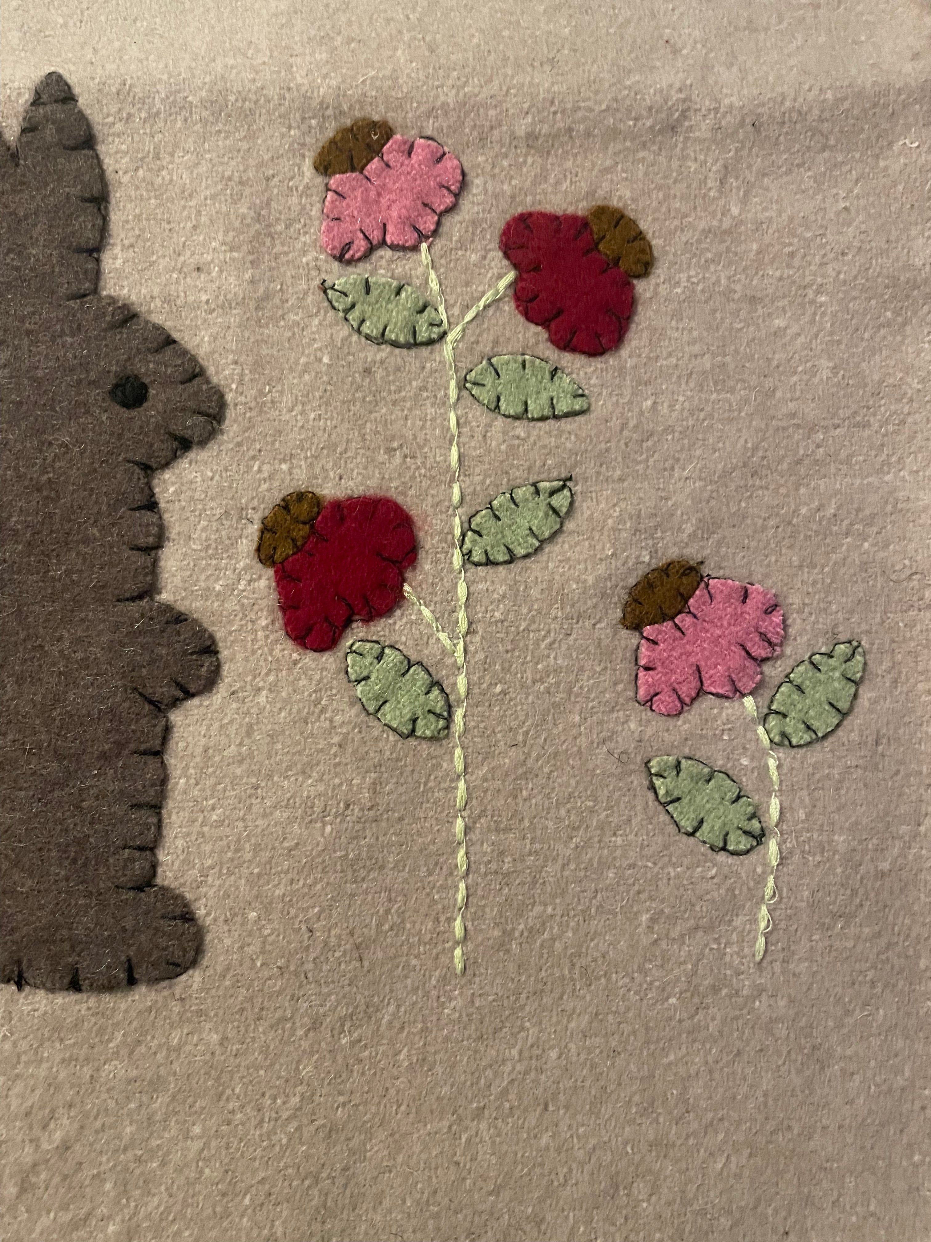 Primitive Penny Rug Table Runner With Bunny 35x14