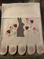 Primitive Penny Rug Table Runner With Bunny 35x14