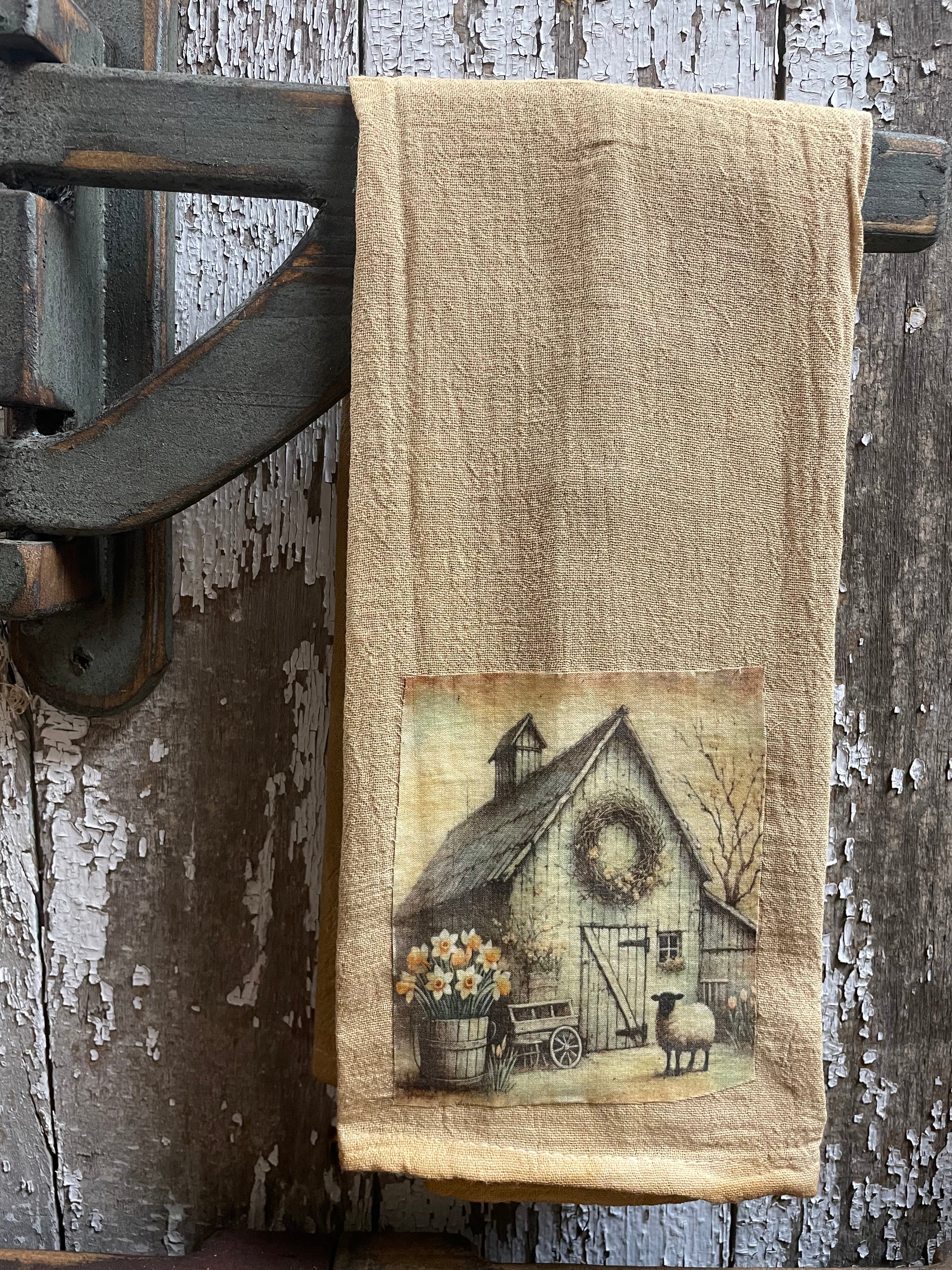 Primitive Decorative Easter Flour Sac Towel With Picture 28x29