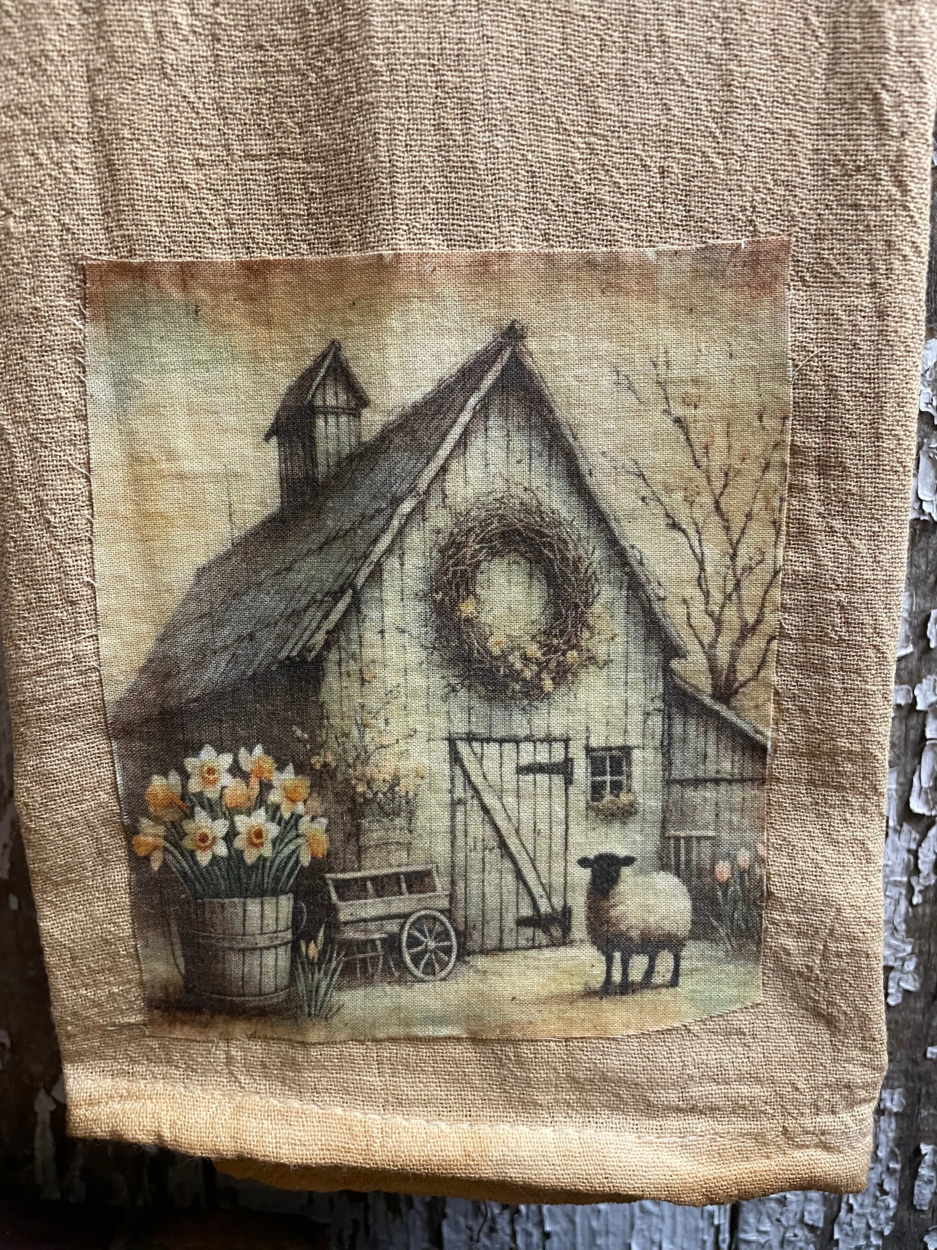 Primitive Decorative Easter Flour Sac Towel With Picture 28x29