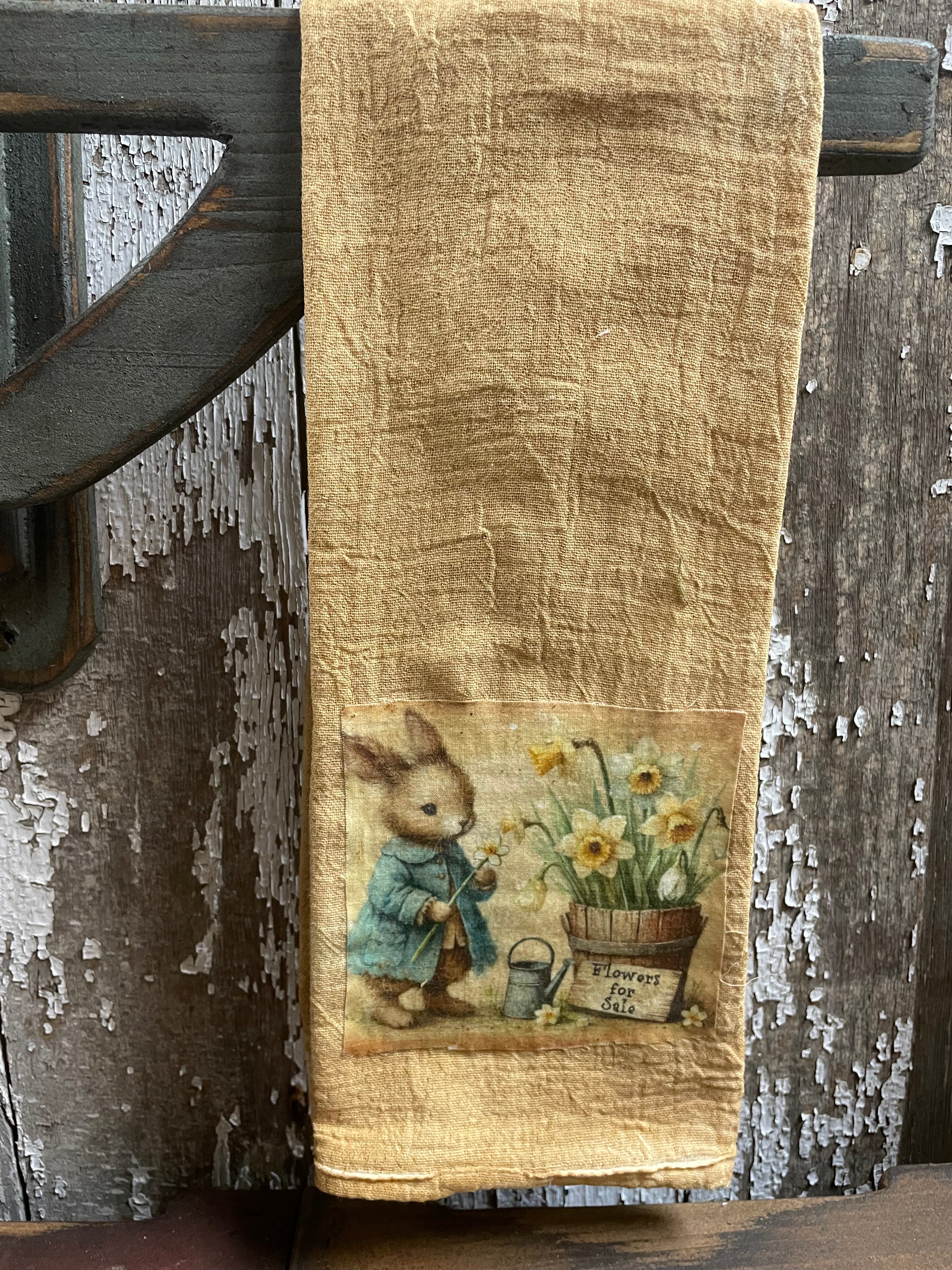 Primitive Decorative Easter Flour Sac Towel With Picture 28x29