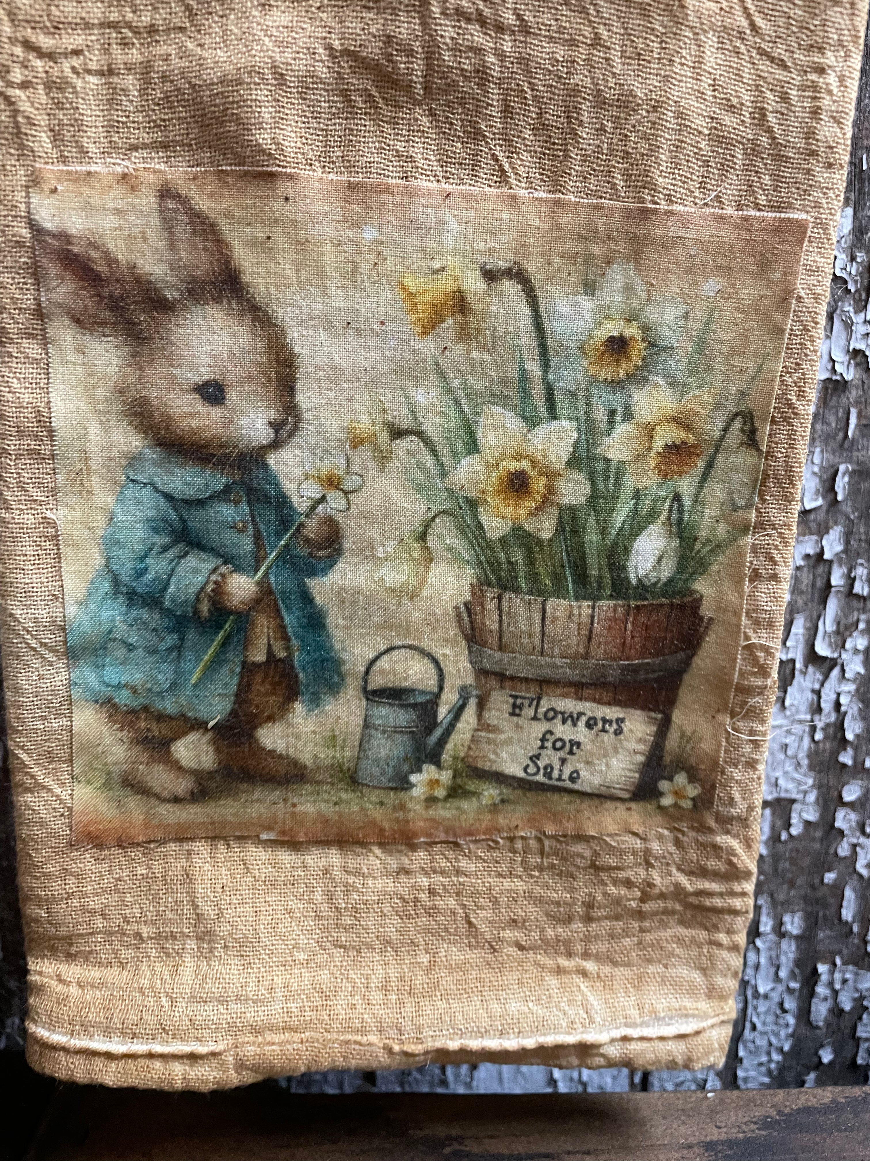 Primitive Decorative Easter Flour Sac Towel With Picture 28x29