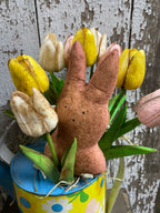 9 Primitive Tulips And Peep In Antique Watering Can Gathering 12x9