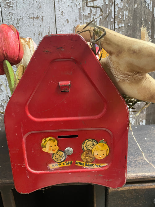 10 Primitive Tulips And Bunny In Antique Kids Shu Shine Bank Gathering 9x8