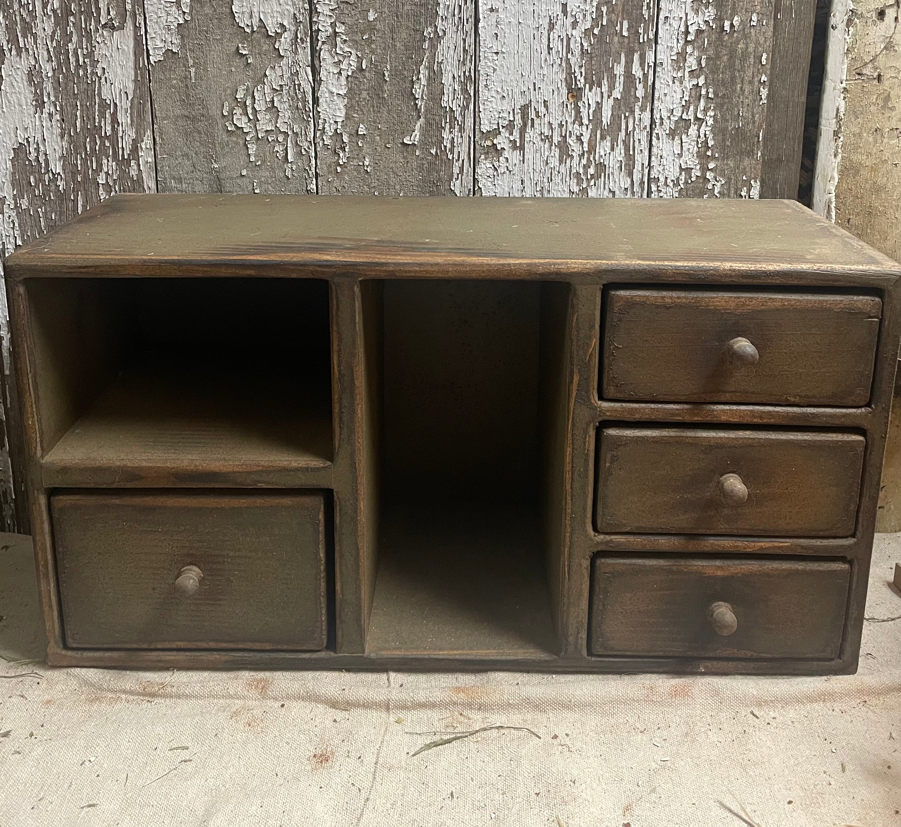 Primitive Wooden Four Drawer Cubby 21x11x7 Pepper