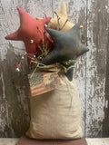 Primitive Grungy Stars Feedsac Bag Shelf Sitter 20x8