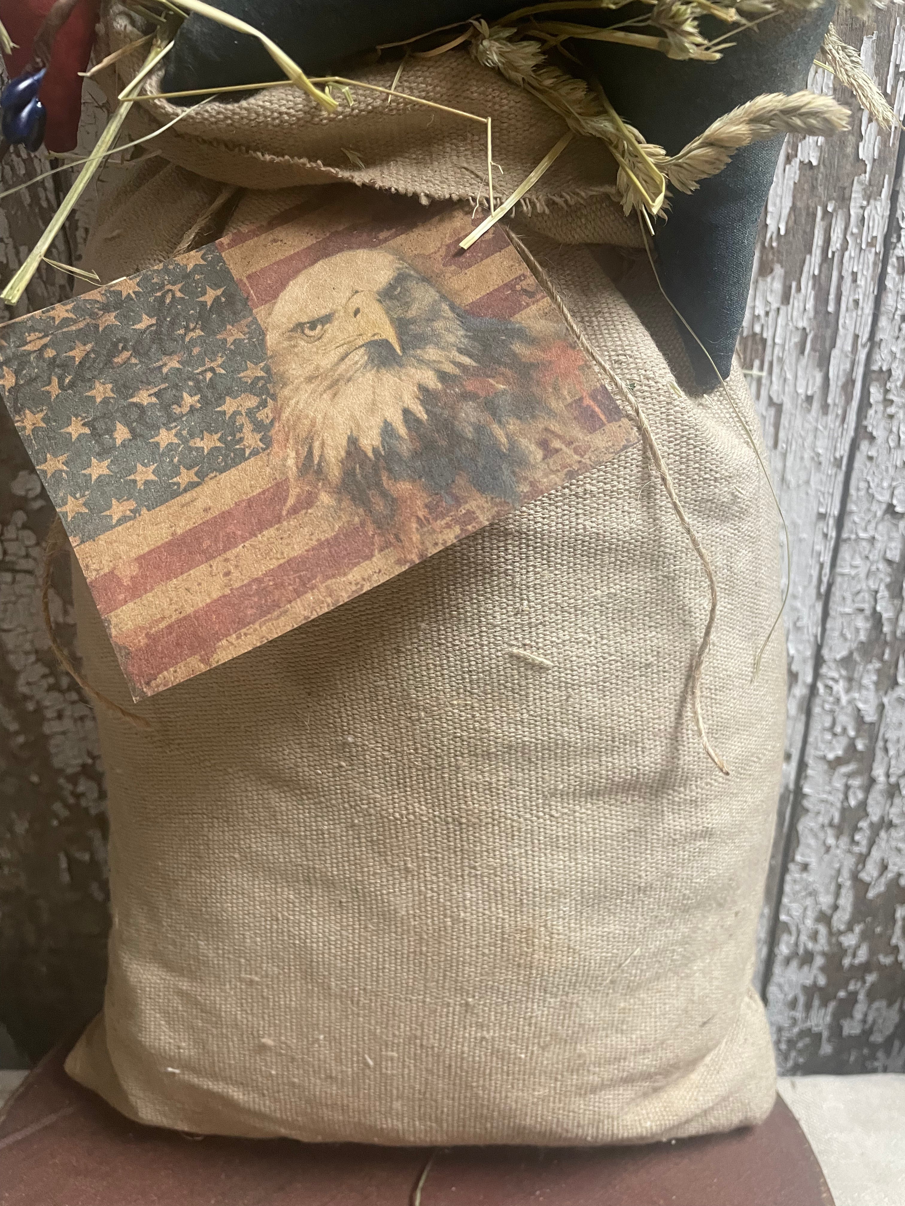 Primitive Grungy Stars Feedsac Bag Shelf Sitter 20x8