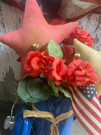 Primitive Geraniums And Stars In Antique Coffee Pot Gathering 17x9
