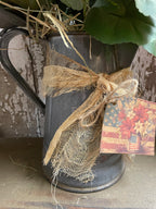 Primitive Geraniums In Antique Tea Pot Gathering 13x8