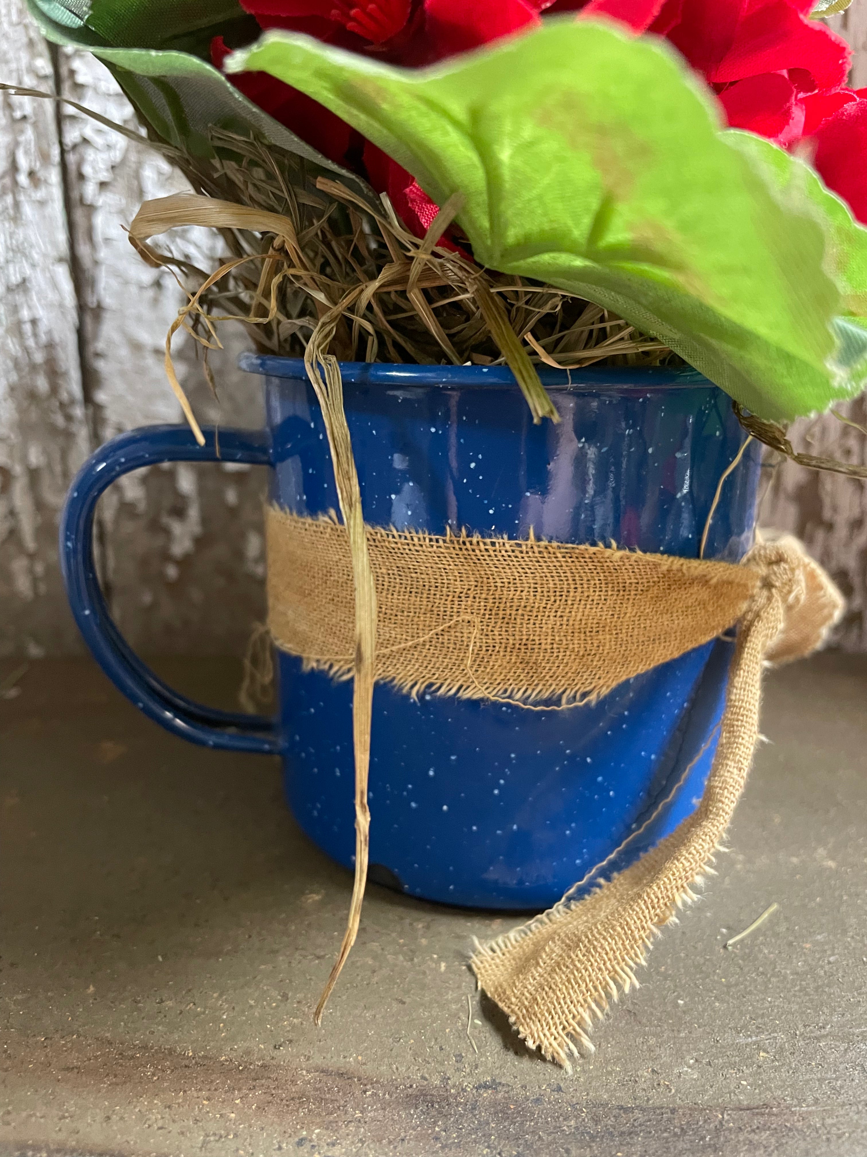 Primitive Geraniums In Antique Creamer Cup Gathering 7x5