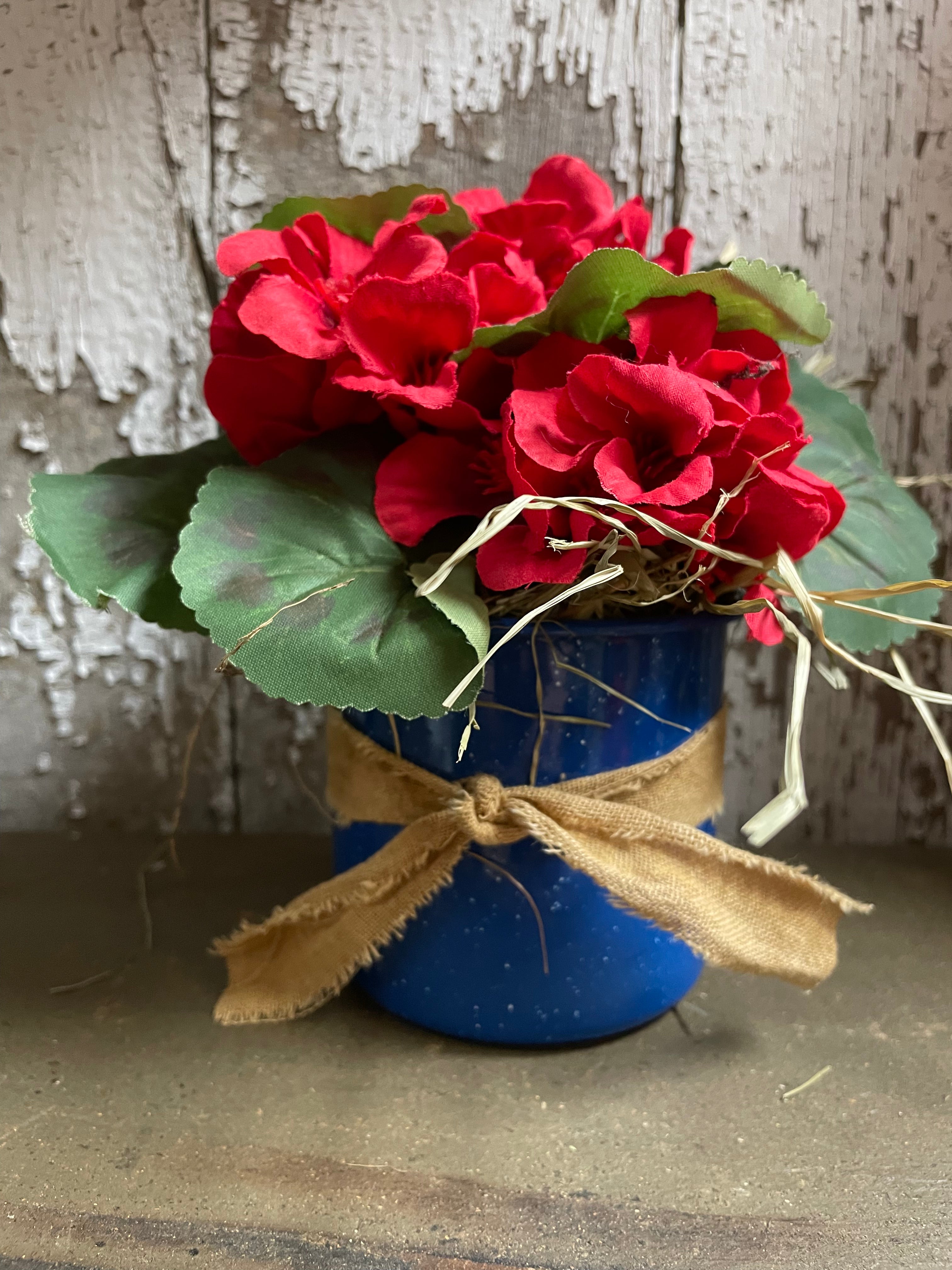 Primitive Geraniums In Antique Creamer Cup Gathering 7x5