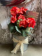 Primitive Geraniums In Antique Measuring Pitcher 11x6