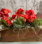 Primitive Geraniums In Antique Cheese Box 11x10