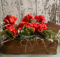 Primitive Geraniums In Antique Cheese Box 11x10