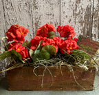 Primitive Geraniums In Antique Cheese Box 11x10