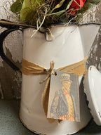 Primitive Geraniums In Antique Coffee Pot Gathering 17x10