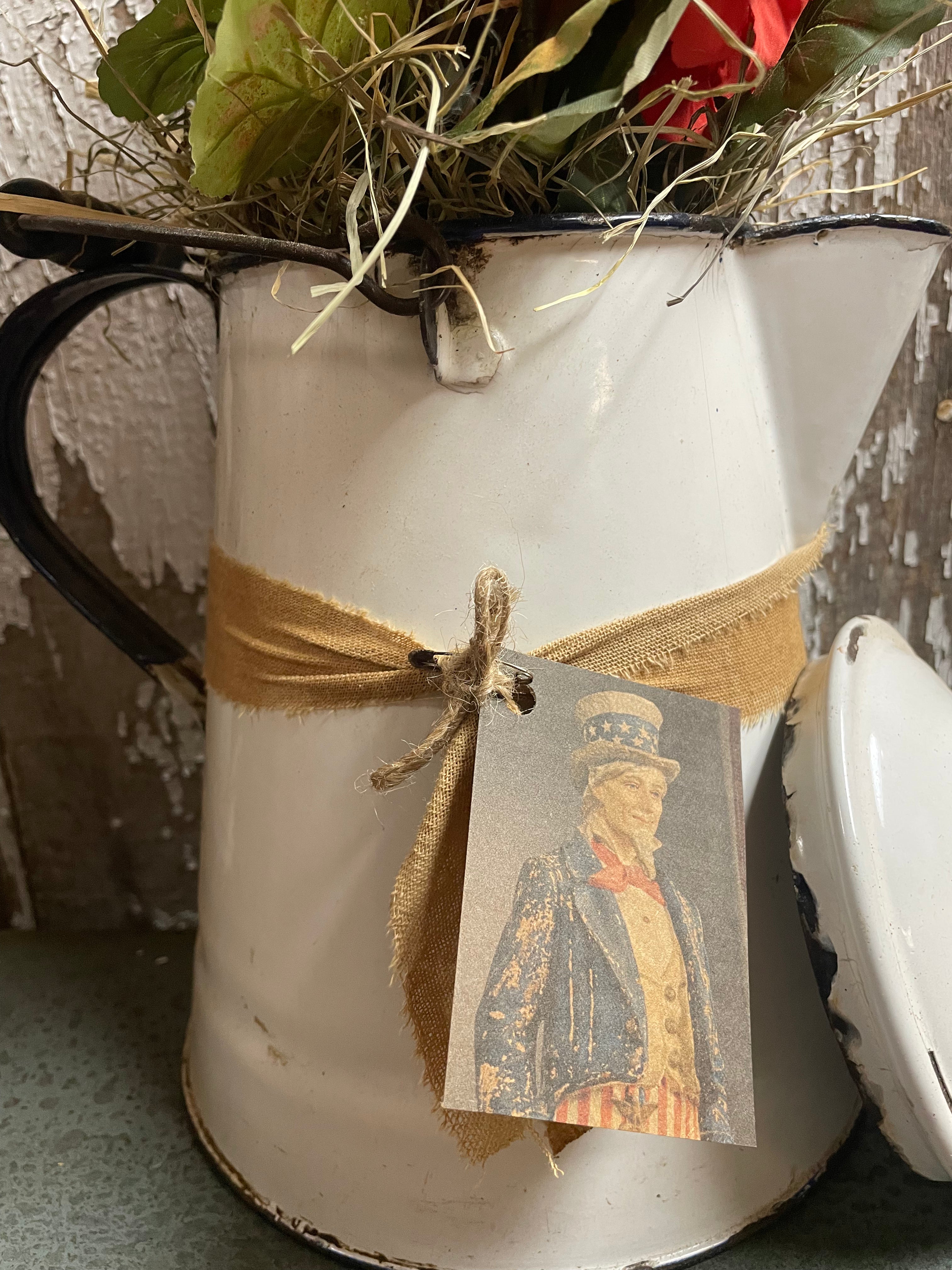 Primitive Geraniums In Antique Coffee Pot Gathering 17x10