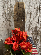 Primitive Grungy Geraniums In Antique Tobacco Can Wall Pocket 20x6