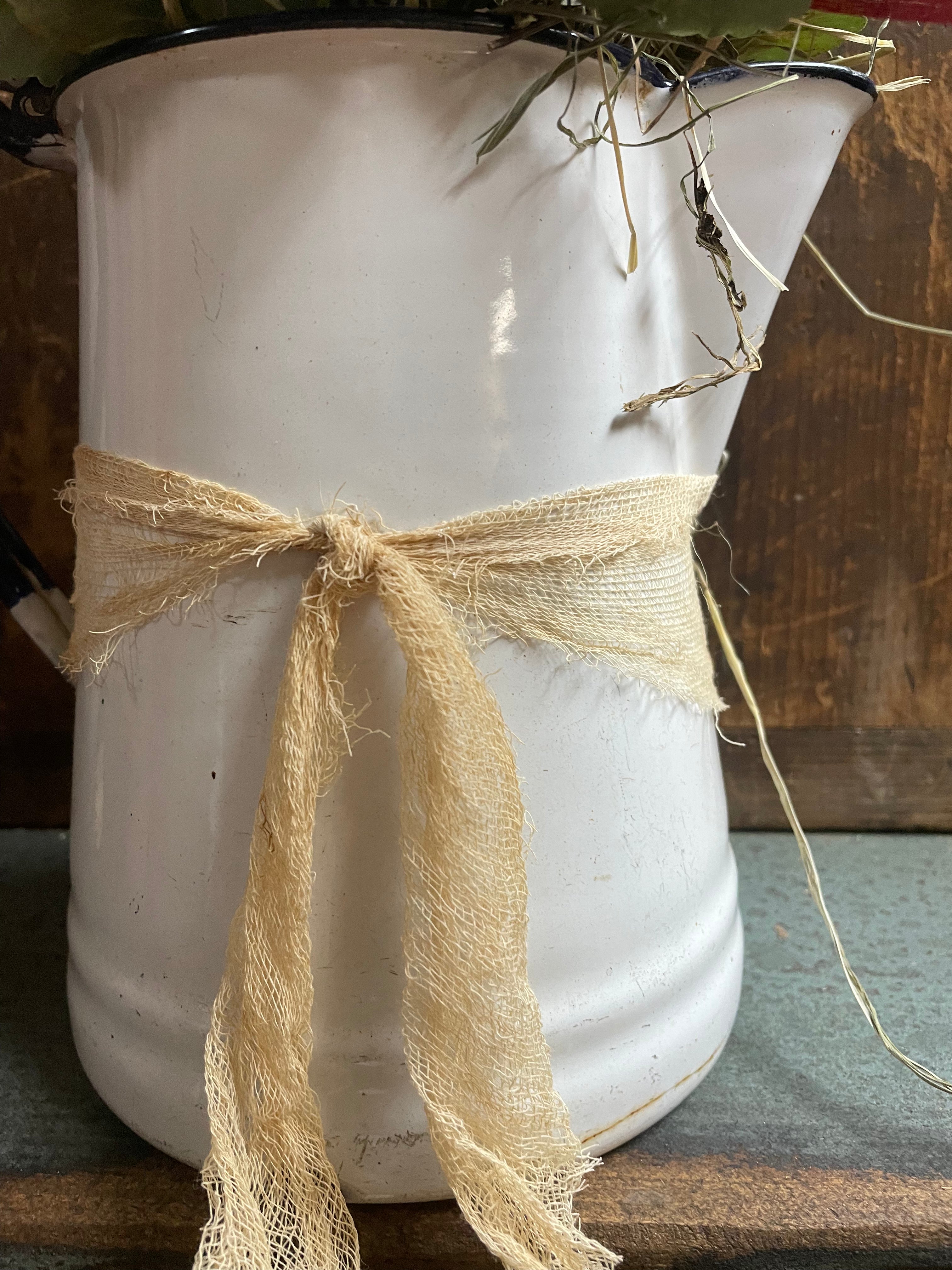 Primitive Geraniums In Antique Coffee Pot Gathering 15x9