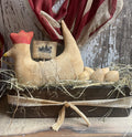 Primitive Chicken And Egg Gourds In Antique Sewing Box Gathering 15x12