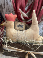 Primitive Chicken And Egg Gourds In Antique Sewing Box Gathering 15x12
