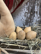 Primitive Chicken And Egg Gourds In Antique Sewing Box Gathering 15x12
