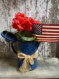 Primitive Geraniums In Antique Tea Pot Gathering 12x8