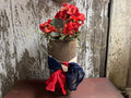 Primitive Geraniums In Antique Sap Bucket Gathering 15x5