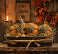 Primitive Pumpkins In Antique Sewing Box Gathering 14x8