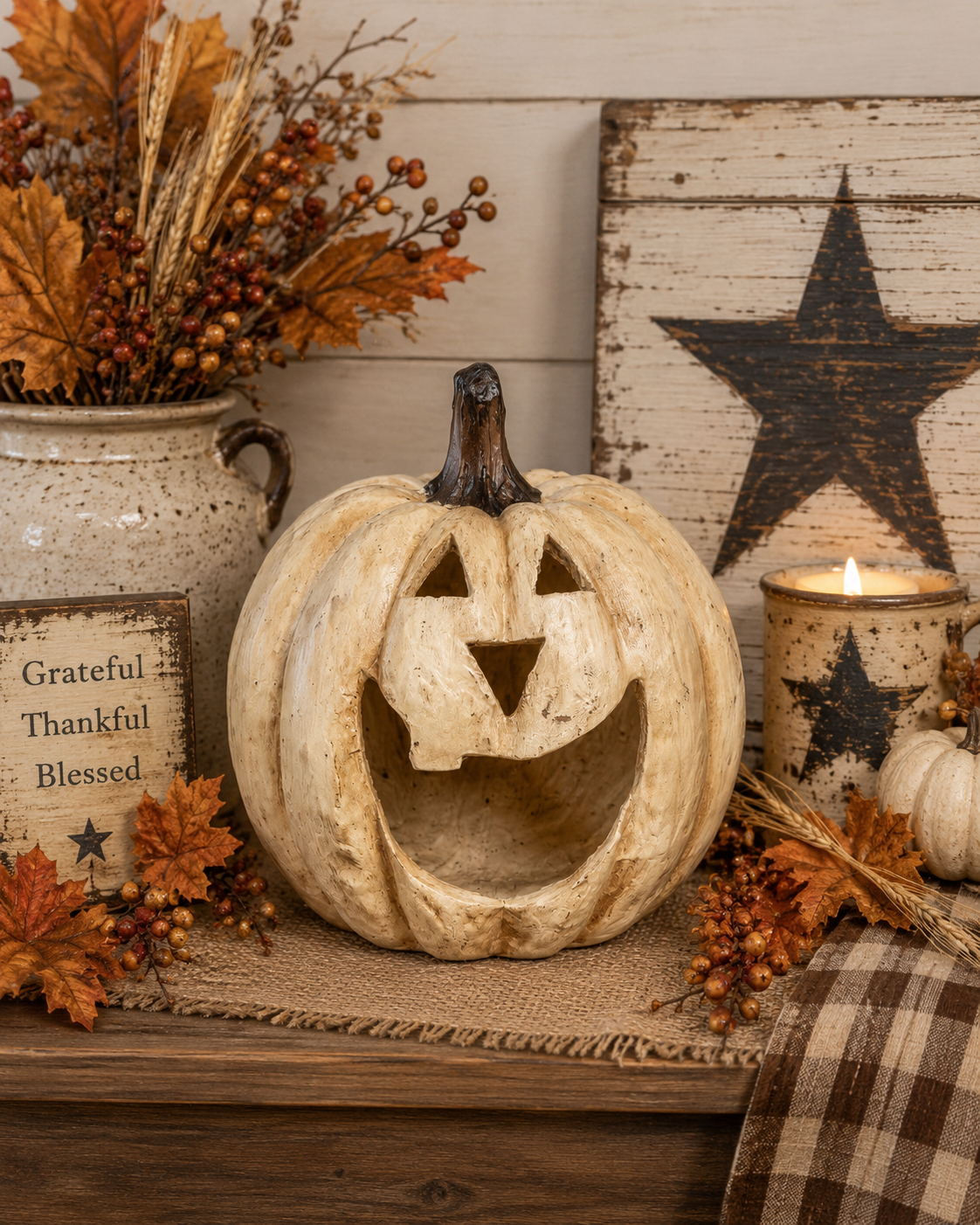 Primitive Ragon House Big Mouth Pumpkin White 15x15