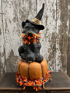 Primitive Cat On Pumpkin Rugged Chic 18x8