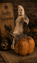 Primitive Ghost Hat And Bat Pumpkin Gathering 22x10