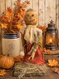 Primitive Grungy Pumpkin Girl Doll On Stand 22x5