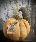 Primitive Orange Pumpkin With Crow Sitter 13x10