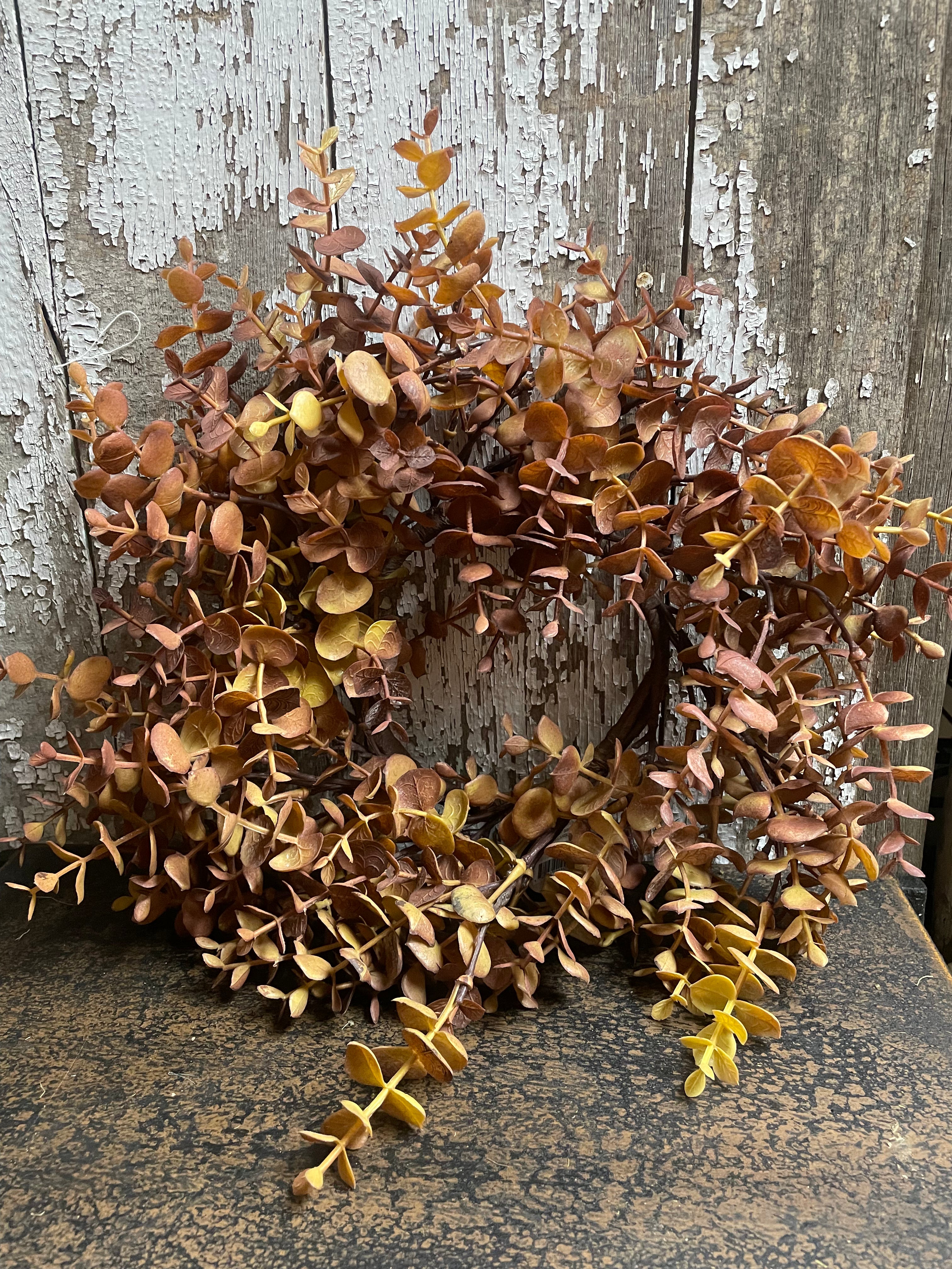 Primitive Faux Eucalyptus Candle Ring 14 Inches