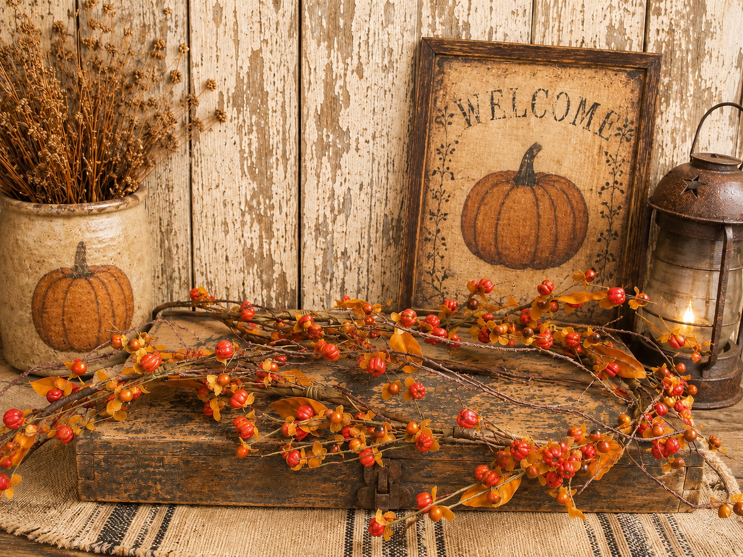 Primitive Faux Orange Bittersweet Garland 60 Inches