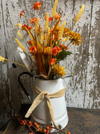 Primitive Flowers In Antique Enamelware Tea Pot Gathering 16x9