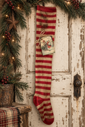 Primitive Christmas Red/White Stocking With Tag