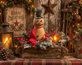 Primitive Snowman In Brick Mold Gathering 14x15