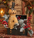 Primitive Snowman In Antique Lunch Box Gathering 9x14