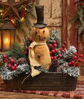 Primitive Snowman In Antique Sewing Drawer Gathering 14x15