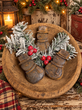 3 Primitive Blackened Wax Snowmen Bowl Fillers 4x2