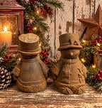 2 Primitive Blackened Wax Snowmen Bowl Fillers 4x3