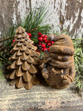 Primitive Blackened Wax Snowman With Tree Bowl Fillers 4x4