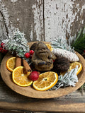 Primitive Blackened Wax Santa With Dried Goods Bowl Fillers 4x3