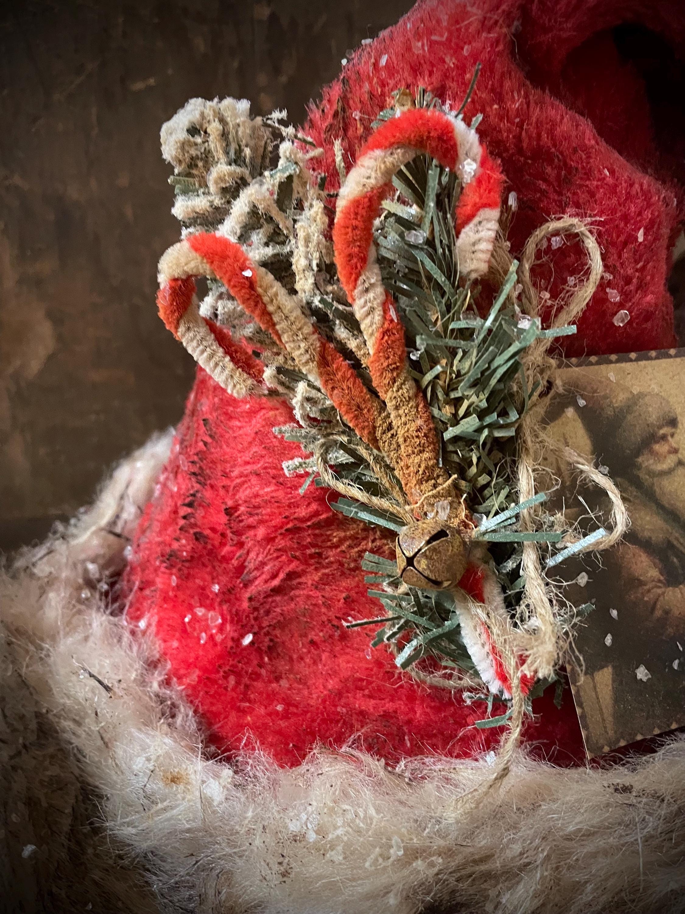Primitive Christmas Grungy Santa Hat Shelf Sitter
