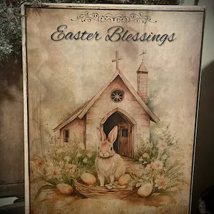 Primitive Easter Grungy Decorative Canvas Print 8x10