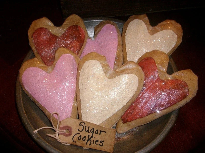 6 Primitive Valentines Sugar Cookies Bowl Fillers 4x3