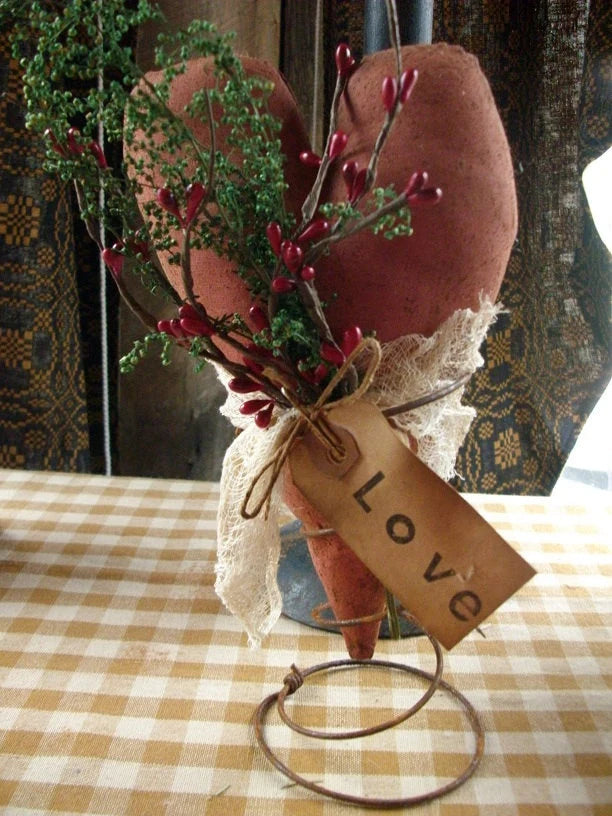 Primitive Valentines Heart On Old Rusty Spring Sweet Annie Red 10x5